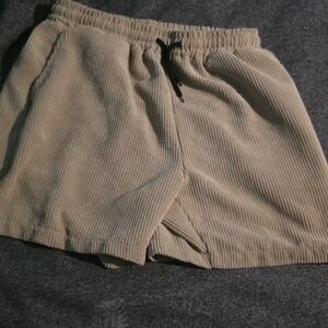 Beige Corduroy Elastic Waist Shorts